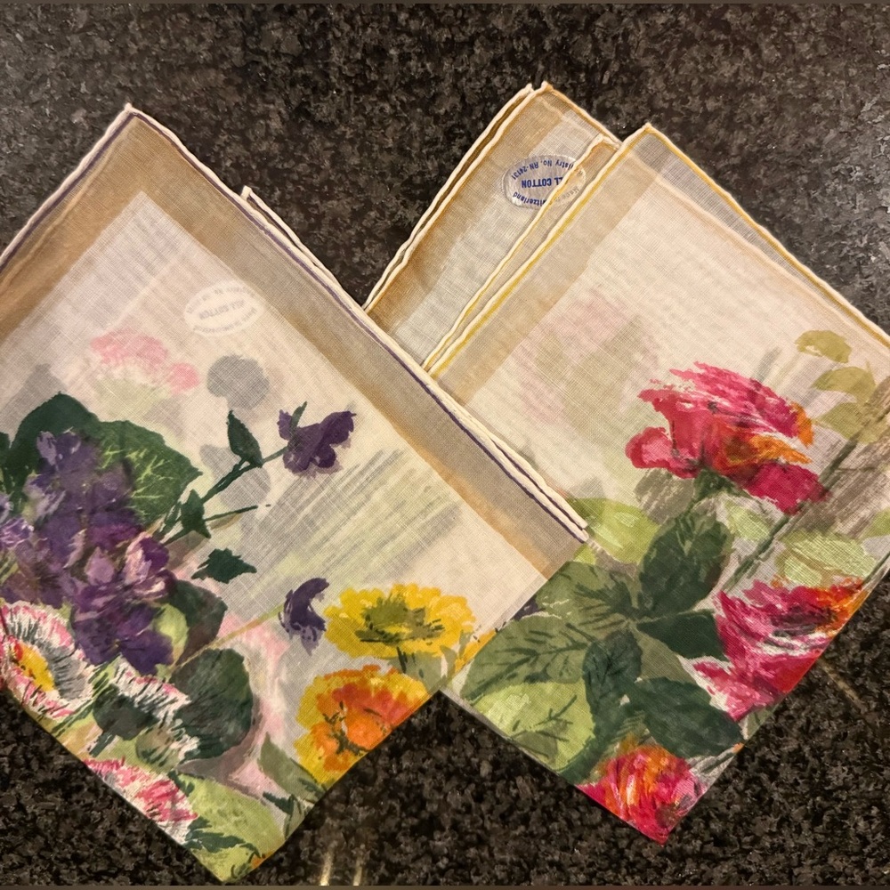 Switzerland Floral Cotton Handkerchiefs  Vintage set of 2 NWT